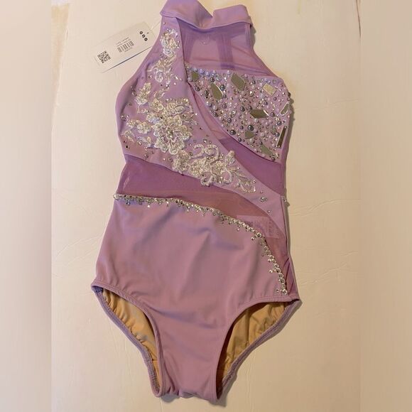 Custom solo custom dance costume leotard orchid lavender rhinestone AXS adul NEW - Picture 6 of 12